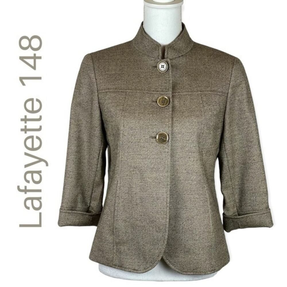 Lafayette 148 Virgin Wool Brown Tan Jacket NWOT Size 2 Academia Career